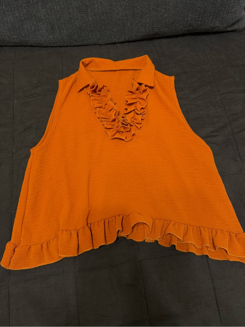 Ruffled Sleeveless Top - Orange